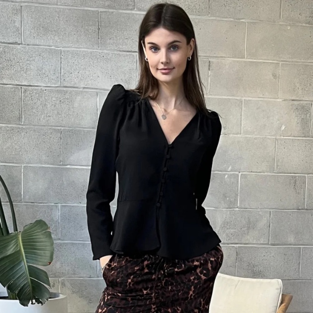 Black Tape Peplum Long Sleeved Blouse